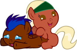 Size: 528x341 | Tagged: safe, artist:princess sparkly cuddler, oc, oc only, oc:ginger slice, oc:nimble wing, earth pony, pegasus, pony, baby, baby pony, colt, duo, female, filly, foal, male, simple background, transparent background