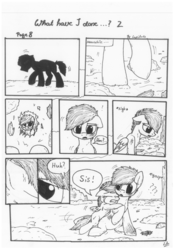 Size: 1024x1451 | Tagged: safe, artist:lupiarts, oc, oc only, oc:chess, oc:ron nail, oc:sally, comic:what have i done, black and white, comic, crying, family, grayscale, monochrome, sad, speech bubble, traditional art, tragic