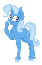 Size: 2675x4094 | Tagged: safe, artist:paskanaakka, derpibooru exclusive, trixie, pony, unicorn, g4, chest fluff, colored hooves, ear fluff, female, leg fluff, mare, nose wrinkle, simple background, smiling, solo, transparent background, unshorn fetlocks
