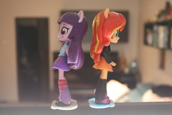 Size: 6000x4000 | Tagged: safe, artist:artofmagicpoland, sunset shimmer, twilight sparkle, equestria girls, g4, clothes, difference, doll, equestria girls minis, female, irl, lamp, lesbian, photo, photography, ship:sunsetsparkle, shipping, skirt, toy