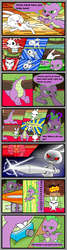 Size: 1000x3740 | Tagged: safe, artist:metal-jacket444, angel bunny, spike, dragon, rabbit, comic:angel vs spike, g4, angel is a bunny bastard, butt, chase, comic, dragonbutt, fight, literal butthurt, male, nail, pain, pun, speech bubble, stabbing