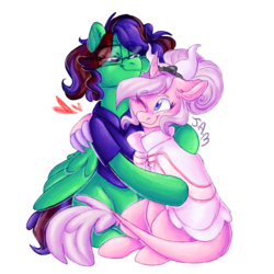 Size: 2500x2500 | Tagged: safe, artist:ihasjessie-kat, oc, oc only, dracony, hybrid, pegasus, pony, clothes, commission, female, glasses, high res, hug, mare, shirt, simple background, sisters, smiling, transparent background