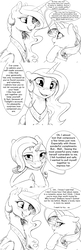 Size: 2640x8160 | Tagged: safe, artist:silfoe, princess celestia, rarity, alicorn, pony, unicorn, royal sketchbook, g4, black and white, blushing, comic, crossed hooves, dialogue, duo, female, grayscale, lesbian, mare, monochrome, ship:rarilestia, shipping, simple background, sketch, speech bubble, white background