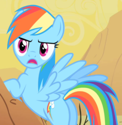 Size: 661x676 | Tagged: safe, screencap, rainbow dash, pegasus, pony, g4, over a barrel, butt, cropped, desert, female, mare, plot, rainbutt dash, solo