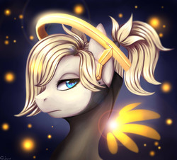Size: 3040x2743 | Tagged: safe, artist:shkura2011, pony, bust, high res, looking at you, mercy, overwatch, ponified, solo