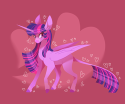 Size: 3000x2500 | Tagged: safe, artist:uunicornicc, twilight sparkle, alicorn, pony, g4, female, heart, high res, leonine tail, smiling, solo, twilight sparkle (alicorn)