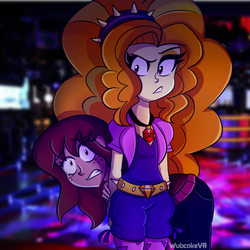 Size: 900x900 | Tagged: dead source, safe, artist:wubcakeva, adagio dazzle, oc, equestria girls, g4, my little pony equestria girls: rainbow rocks, clothes, fingerless gloves, freckles, gem, gloves, hiding, scared, siren gem