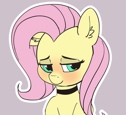 Size: 2364x2160 | Tagged: safe, artist:pabbley, fluttershy, pony, g4, blushing, bust, choker, chokershy, cute, ear fluff, female, high res, lidded eyes, mare, shyabetes, simple background, smiling, solo