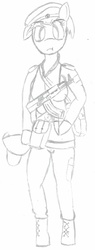 Size: 585x1535 | Tagged: safe, artist:sovietpone, oc, oc only, anthro, black and white, female, grayscale, military uniform, monochrome, solo, traditional art