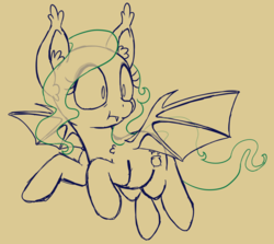 Size: 840x750 | Tagged: safe, artist:tehflah, oc, oc only, oc:wicked ways, bat pony, bust, flying, lineart, solo