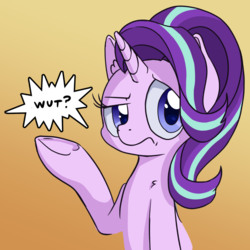 Size: 650x650 | Tagged: safe, artist:tehflah, starlight glimmer, pony, unicorn, g4, confused, female, mare, reaction image, solo, speech bubble, wat
