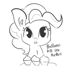Size: 1650x1650 | Tagged: safe, artist:tjpones, part of a set, pinkie pie, pony, g4, cupcake, demotivational, dialogue, ear fluff, female, food, grayscale, mare, monochrome, simple background, sketch, solo, white background