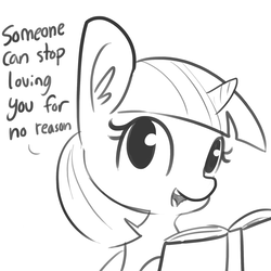 Size: 1650x1650 | Tagged: safe, artist:tjpones, part of a set, twilight sparkle, alicorn, pony, g4, book, demotivational, dialogue, ear fluff, female, grayscale, mare, monochrome, open mouth, out of character, simple background, sketch, solo, twilight sparkle (alicorn), white background