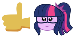 Size: 1200x631 | Tagged: safe, artist:sketchmcreations, derpibooru exclusive, sci-twi, twilight sparkle, human, equestria girls, g4, my little pony equestria girls: better together, my little pony equestria girls: choose your own ending, text support, cute, emoji, simple background, thumbs up, transparent background, twiabetes, vector, 👍