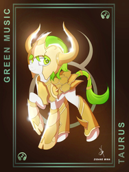 Size: 3161x4200 | Tagged: safe, artist:zidanemina, oc, oc only, oc:green music, pony, armor, high res, raised hoof, saint seiya, solo, taurus, zodiac