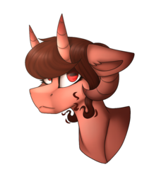Size: 731x802 | Tagged: safe, artist:umiimou, oc, oc only, oc:lucifer, demon pony, pony, bust, female, horns, portrait, ram horns, simple background, solo, transparent background