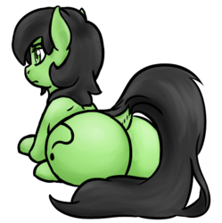 Size: 591x593 | Tagged: safe, artist:lockhe4rt, oc, oc only, oc:filly anon, pony, butt, dock, female, filly, frown, looking away, lying down, plot, prone, sitting, solo, the ass was fat