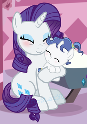 Size: 1126x1597 | Tagged: safe, artist:galaxyswirlsyt, rarity, oc, oc:sky city, pony, unicorn, g4, baby, baby pony, female, filly, mother and daughter, offspring, parent:fancypants, parent:rarity, parents:raripants