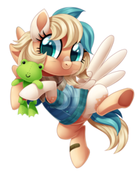 Size: 1024x1290 | Tagged: safe, artist:centchi, oc, oc only, oc:sun light, frog, pegasus, pony, bandaid, clothes, female, mare, plushie, scarf, simple background, solo, sweater, transparent background, watermark