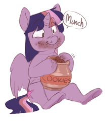Size: 2500x3000 | Tagged: safe, artist:maxiima, twilight sparkle, alicorn, pony, g4, cookie, cookie jar, cute, female, food, high res, mare, messy eating, simple background, solo, this will end in weight gain, transparent background, twilight sparkle (alicorn)