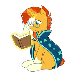 Size: 712x700 | Tagged: safe, artist:carnifex, sunburst, pony, unicorn, g4, blaze (coat marking), book, coat markings, facial markings, levitation, magic, male, reading, simple background, socks (coat markings), solo, stallion, telekinesis, time action glory challenge, white background