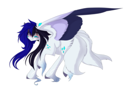 Size: 4141x2875 | Tagged: safe, artist:crazllana, oc, oc only, oc:cyan crystal, pegasus, pony, blushing, colored wings, female, high res, mare, multicolored wings, multiple tails, simple background, solo, transparent background