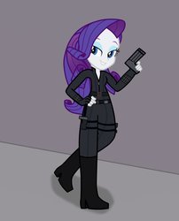 Size: 803x995 | Tagged: safe, artist:tabrony23, rarity, equestria girls, g4, black widow (marvel), boots, clothes, cosplay, costume, female, fingerless gloves, gloves, gun, handgun, high heel boots, marvel, marvel cinematic universe, marvel comics, natasha romanov, pistol, shoes, show accurate, solo, weapon