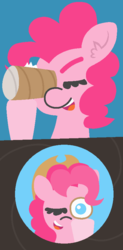 Size: 442x895 | Tagged: safe, artist:threetwotwo32232, pinkie pie, earth pony, pony, g4, applejack's hat, comic, cowboy hat, ear fluff, female, hat, mare, self ponidox, toilet paper roll, what does she see