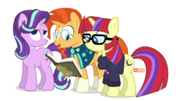 Size: 1125x650 | Tagged: safe, artist:dm29, moondancer, starlight glimmer, sunburst, g4, my little pony: friendship is magic, uncommon bond, book, female, jealous, male, shipping, simple background, straight, sundancer, white background