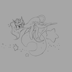 Size: 1024x1024 | Tagged: safe, artist:kkuyo, princess luna, alicorn, pony, g4, crescent moon, female, monochrome, moon, solo, stars, tangible heavenly object