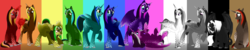 Size: 8640x1728 | Tagged: safe, artist:mythpony, oc, oc only, oc:myth, alicorn, pony, female, mare, multeity, palette swap, recolor, solo