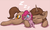 Size: 2161x1276 | Tagged: safe, artist:marsminer, pinkie pie, oc, oc:heroic armour, earth pony, pony, unicorn, g4, ear fluff, eyes closed, female, lying down, male, mare, pink background, plushie, simple background, sleeping, solo, stallion, zzz