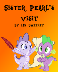 Size: 800x984 | Tagged: artist needed, safe, edit, spike, oc, oc:pearl dragon, dragon, fanfic:sister pearl's visit, g4, brother and sister, cover art, fanfic, female, male, siblings, sister