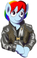 Size: 800x1239 | Tagged: safe, artist:passer-in-the-storm, rainbow dash, pegasus, pony, g4, battlestar galactica, clothes, cosplay, costume, crossover, female, looking at you, mare, simple background, solo, white background