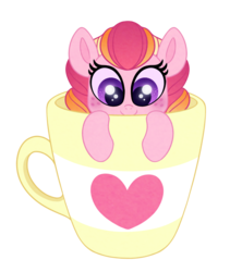 Size: 800x900 | Tagged: safe, oc, oc only, oc:honeycrisp blossom, pony, bust, coffee mug, cup, cup of pony, cute, micro, mug, parent:big macintosh, parent:princess cadance, parents:cadmac, simple background, smiling, transparent background