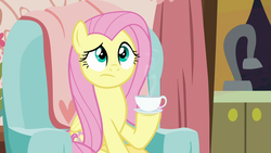 Size: 1280x720 | Tagged: safe, screencap, fluttershy, pony, discordant harmony, g4, cup, female, mare, solo, teacup