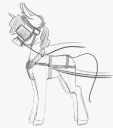 Size: 709x801 | Tagged: safe, artist:the-earliest-light, pony, unicorn, bit, blinders, bridle, harness, horse collar, solo, tack