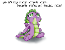 Size: 3300x2550 | Tagged: safe, artist:chiptunebrony, spike, feathered dragon, g4, molt down, season 8, barb, barbabetes, crying, cute, dialogue, flying without wings, high res, looking up, pegasus wings, pokémon, ruben studdard, rule 63, rule63betes, sad, simple background, sitting, solo, song reference, spread wings, westlife, white background, winged barb, winged spike, wings