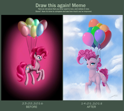 Size: 3200x2850 | Tagged: safe, artist:skitsroom, pinkie pie, g4, balloon, draw this again, high res