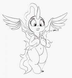 Size: 1280x1378 | Tagged: safe, artist:pabbley, pony of shadows, pony, g4, 30 minute art challenge, belly button, bipedal, cute, monochrome, rule 63, rule63betes, shadorable, spread wings, wings