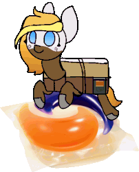 Size: 422x523 | Tagged: safe, artist:nootaz, oc, oc only, oc:looty, animated, loot box, lying, pod, simple background, sitting, smiling, tide, tide pods, transparent background