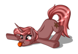 Size: 2300x1600 | Tagged: safe, artist:jack-pie, oc, oc only, oc:mocha sprinkles, pony, :p, blushing, face down ass up, outstretched arms, silly, simple background, solo, tongue out, transparent background