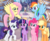 Size: 2050x1700 | Tagged: safe, artist:liniitadash23, applejack, fluttershy, pinkie pie, rainbow dash, rarity, twilight sparkle, alicorn, earth pony, pegasus, pony, unicorn, g4, my little pony: the movie, canterlot, female, flying, mane six, mare, movie accurate, show accurate, smiling, twilight sparkle (alicorn)