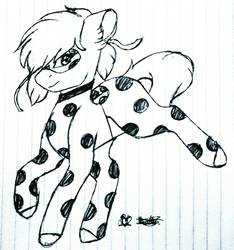 Size: 1224x1305 | Tagged: safe, artist:doux-ameri, oc, oc only, oc:mia-chan, earth pony, pony, female, lined paper, mare, miraculous ladybug, monochrome, solo, traditional art