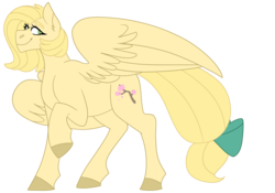 Size: 2000x1400 | Tagged: safe, artist:unicorn-mutual, oc, oc only, oc:angel blossom, pegasus, pony, bow, female, magical lesbian spawn, mare, offspring, parent:applejack, parent:fluttershy, parents:appleshy, simple background, solo, tail bow, transparent background
