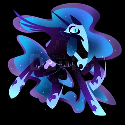 Size: 500x500 | Tagged: safe, artist:duvivi, nightmare moon, alicorn, pony, g4, black background, female, helmet, hoof shoes, mare, obtrusive watermark, peytral, princess shoes, raised hoof, simple background, slender, solo, spread wings, tall, thin, watermark, wings