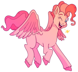 Size: 1495x1395 | Tagged: safe, artist:umbrellarts, pinkie pie, pegasus, pony, g4, female, g5 concept leak style, g5 concept leaks, one eye closed, pegasus pinkie pie, pinkie pie (g5 concept leak), simple background, solo, spread wings, transparent background, wings, wink