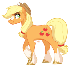 Size: 800x762 | Tagged: safe, artist:wolfyfree, applejack, earth pony, pony, g4, alternate design, blaze (coat marking), coat markings, cowboy hat, facial markings, female, hat, looking at you, mare, simple background, smiling, socks (coat markings), solo, transparent background