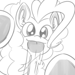 Size: 500x500 | Tagged: dead source, safe, artist:reiduran, pinkie pie, earth pony, pony, g4, breaking the fourth wall, cute, diapinkes, female, licking, licking the fourth wall, looking at you, mare, monochrome, silly, silly pony, simple background, sketch, solo, tongue out, white background