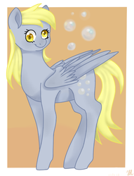 Size: 661x867 | Tagged: safe, artist:kittyyy321, derpy hooves, pegasus, pony, g4, bubble, female, mare, simple background, solo